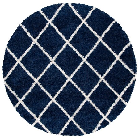 Safavieh 7 x 7 ft. Hudson Shag Power Loomed Round Area Rug; Navy & Ivory SGH222N-7R